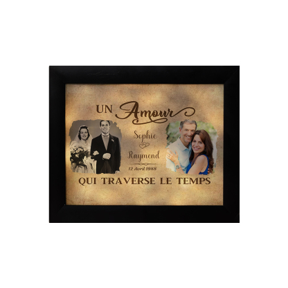 Cadre Photo LED Couple 2 Prénoms et 2 Photos Personnalisés avec Date Cadeau Saint-Valentin | Jessemade