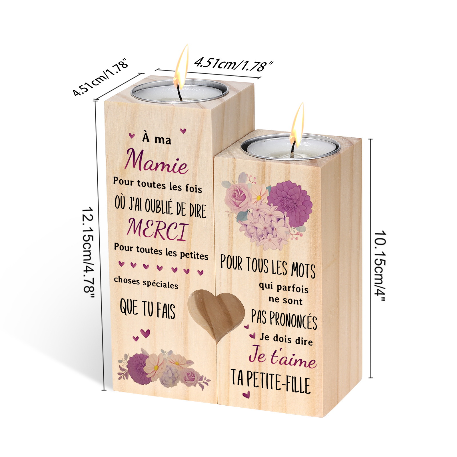 À Ma Mamie - Bougeoir en Bois sans bougie cadeau de Petite-Fille pour Mamie