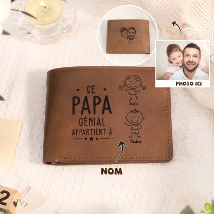 À Papa-Portefeuille 2 Prénoms Personnalisés avec 2 Enfants Classique Homme Porte-Monnaie Carte | Jessemade