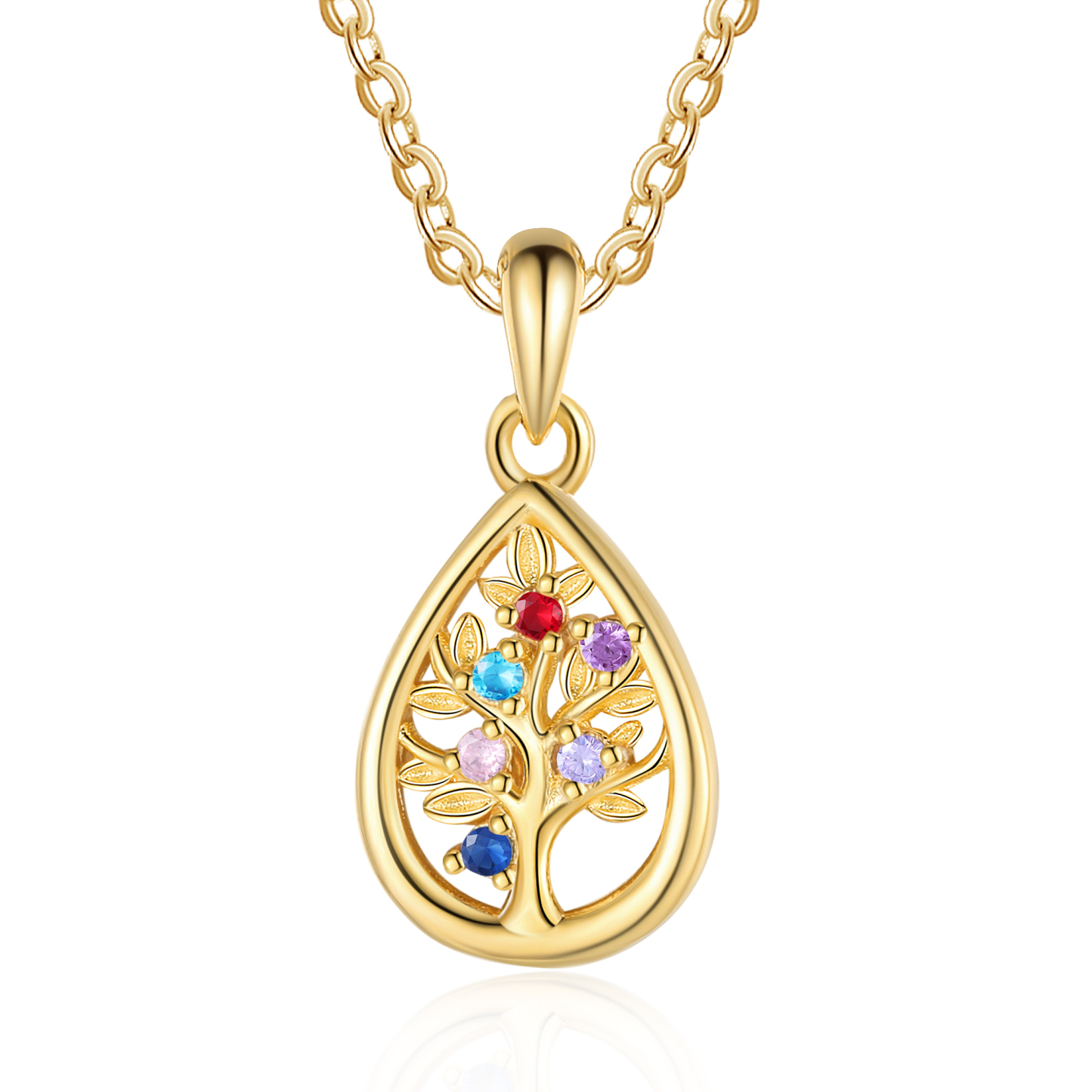 Collier Pendentif Arbre de vie 6 Pierres De Naissance Personnalisés Collier Arbre généalogique