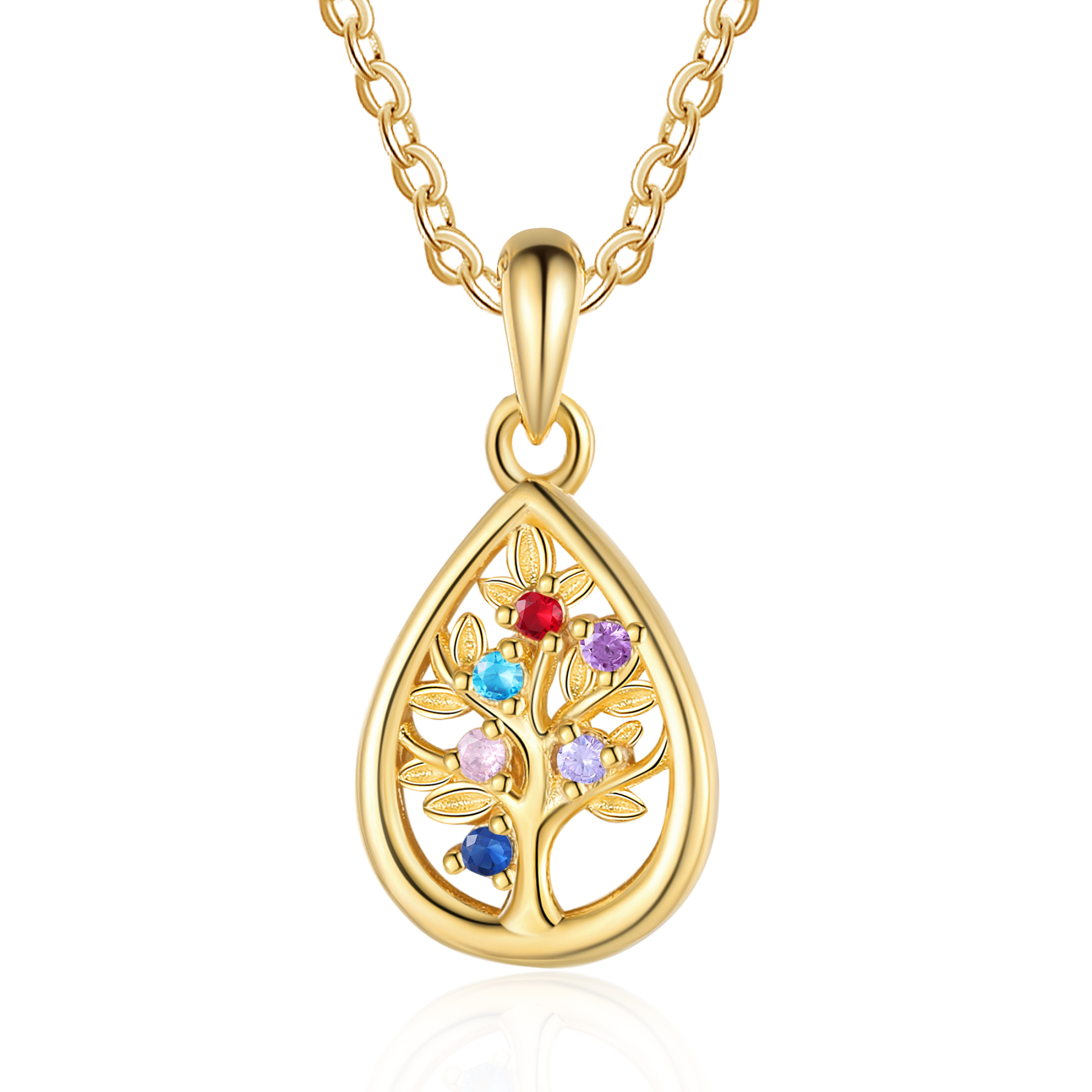 Collier Pendentif Arbre de vie 6 Pierres De Naissance Personnalisés Collier Arbre généalogique