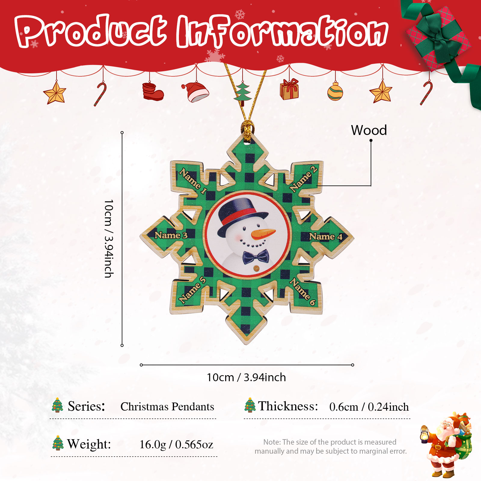 2-6 Noms Décoration Sapin Noël Personnalisés Décoration Flocon en Bois en couleur Vert | Jessemade