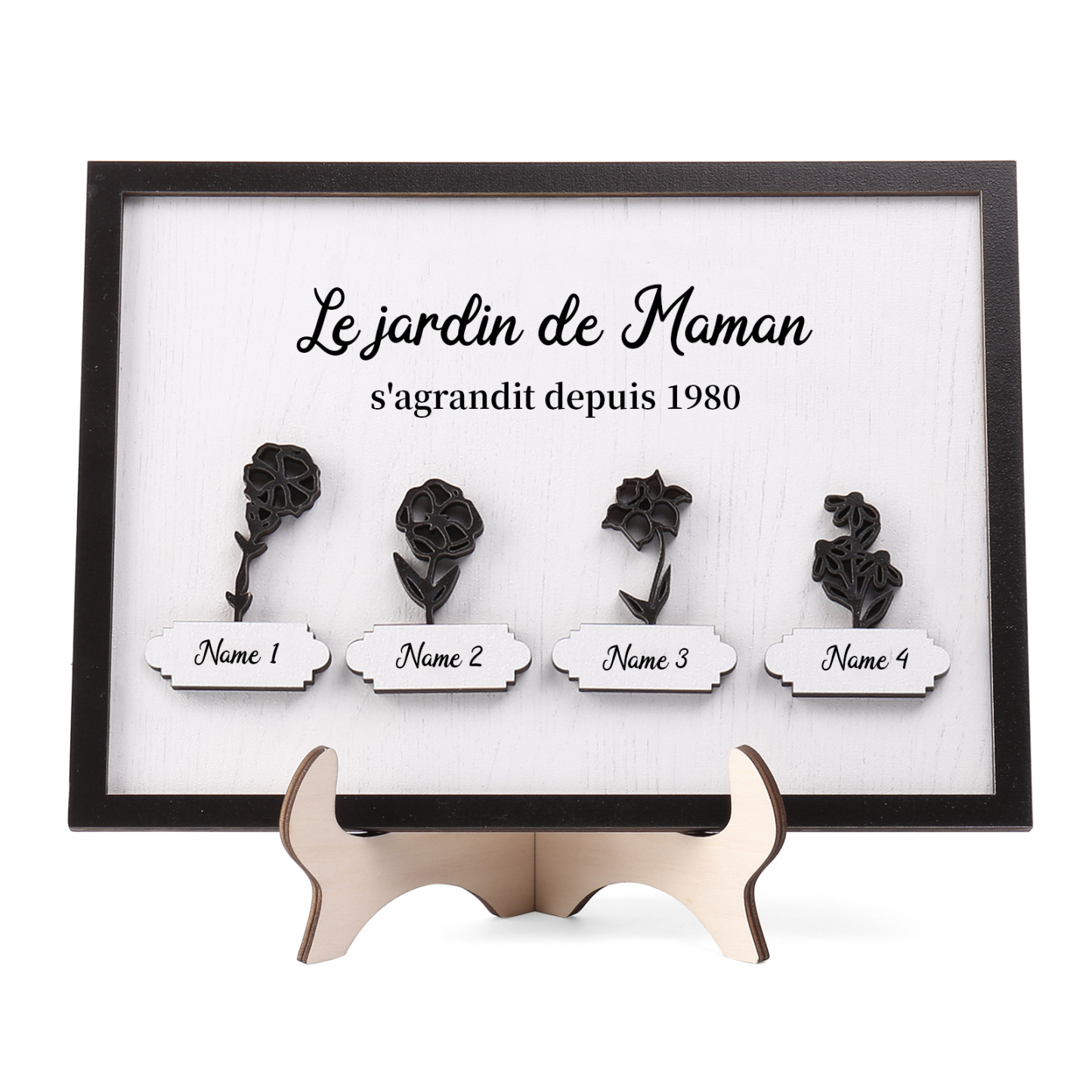 À ma Maman - Décoration en bois Fleurs 4 Prénoms Personnalisés avec Fleurs de naissance Ornement pour Famille