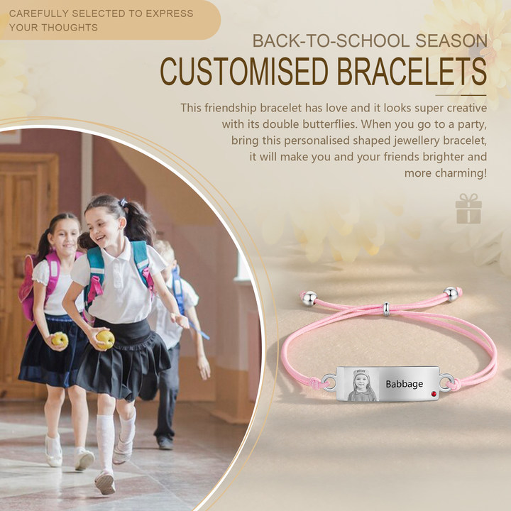 À Ma Fille - Bracelet Prénom et Photo Personnalisés avec Pierre de Naissance Corde élastiques - Cadeau Rentrée Scolaire