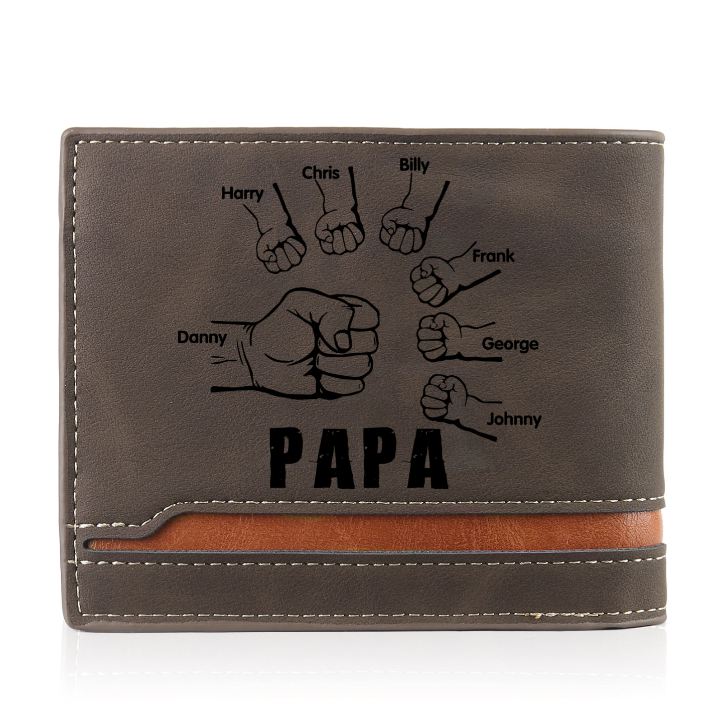 À mon Papa - Portefeuille Poings 7 Prénoms Personnalisés avec Photo Classique Homme Porte-Monnaie Carte