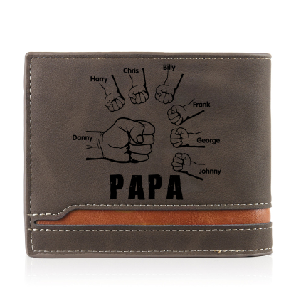 À mon Papa - Portefeuille Poings 7 Prénoms Personnalisés avec Photo Classique Homme Porte-Monnaie Carte