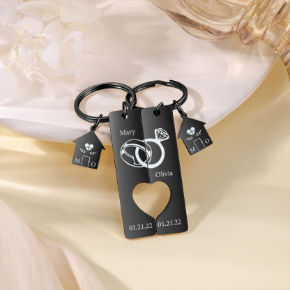 Porte-Clés 2 Prénoms et 2 Dates Personnalisés avec 2 Lettres pour Couple