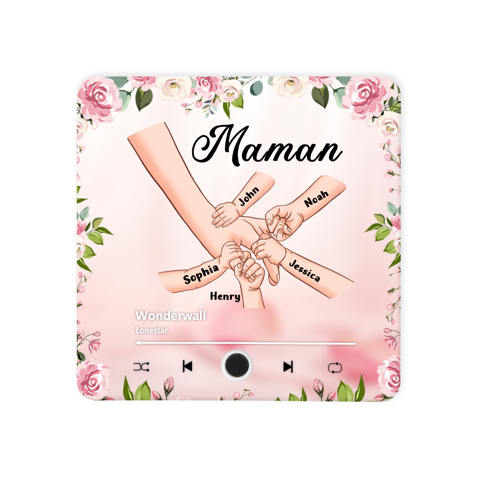 À Maman/Mamie - Aimant Frigo Musical Personnalisé avec 5 Prénoms et Texte Aimant De Réfrigérateur pour Femme | Jessemade