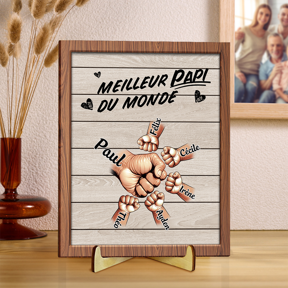 Plaque en Bois Personnalisée avec 2 à 9 Prénoms et Poings, Décoration en bois – Cadeau pour Papi/Papa | Jessemade