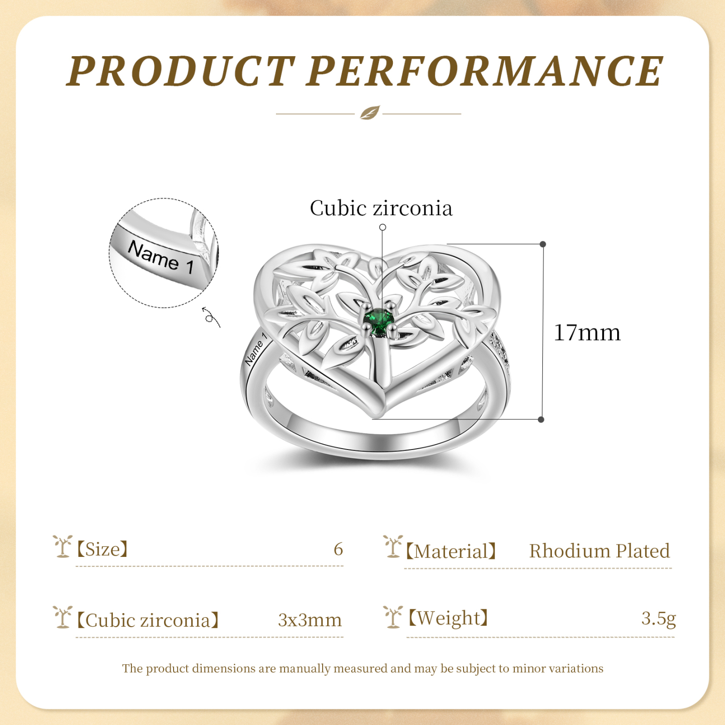 Bague Arbre de Vie Personnalisée – Anneau Cœur avec Pierres de Naissance et Gravure de Noms