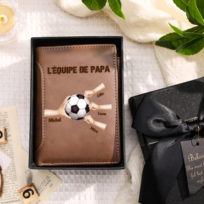 Portefeuille Homme Personnalisé – Motif Équipe de Papa avec 2 à 6 Prénoms et Poings