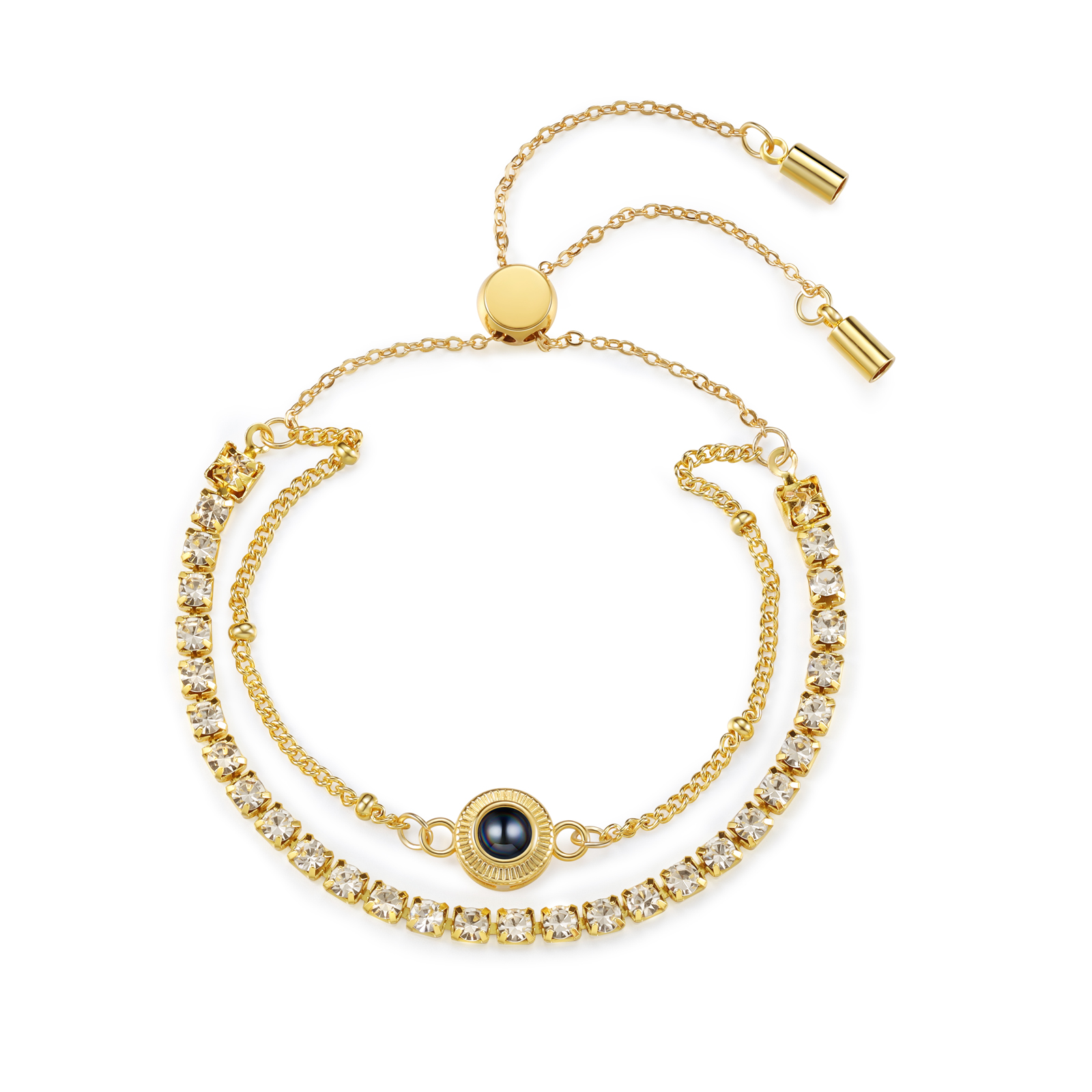 Bracelet Double Rang Strass, Photo Projetée Personnalisée