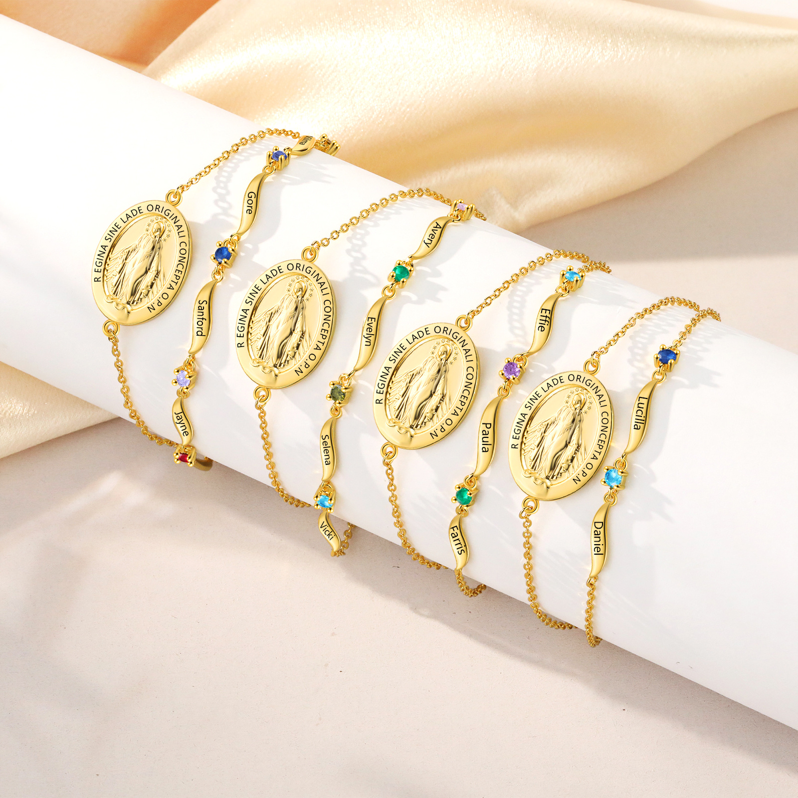 Bracelet avec prénom et pierre de naissance, bracelet croix pour elle