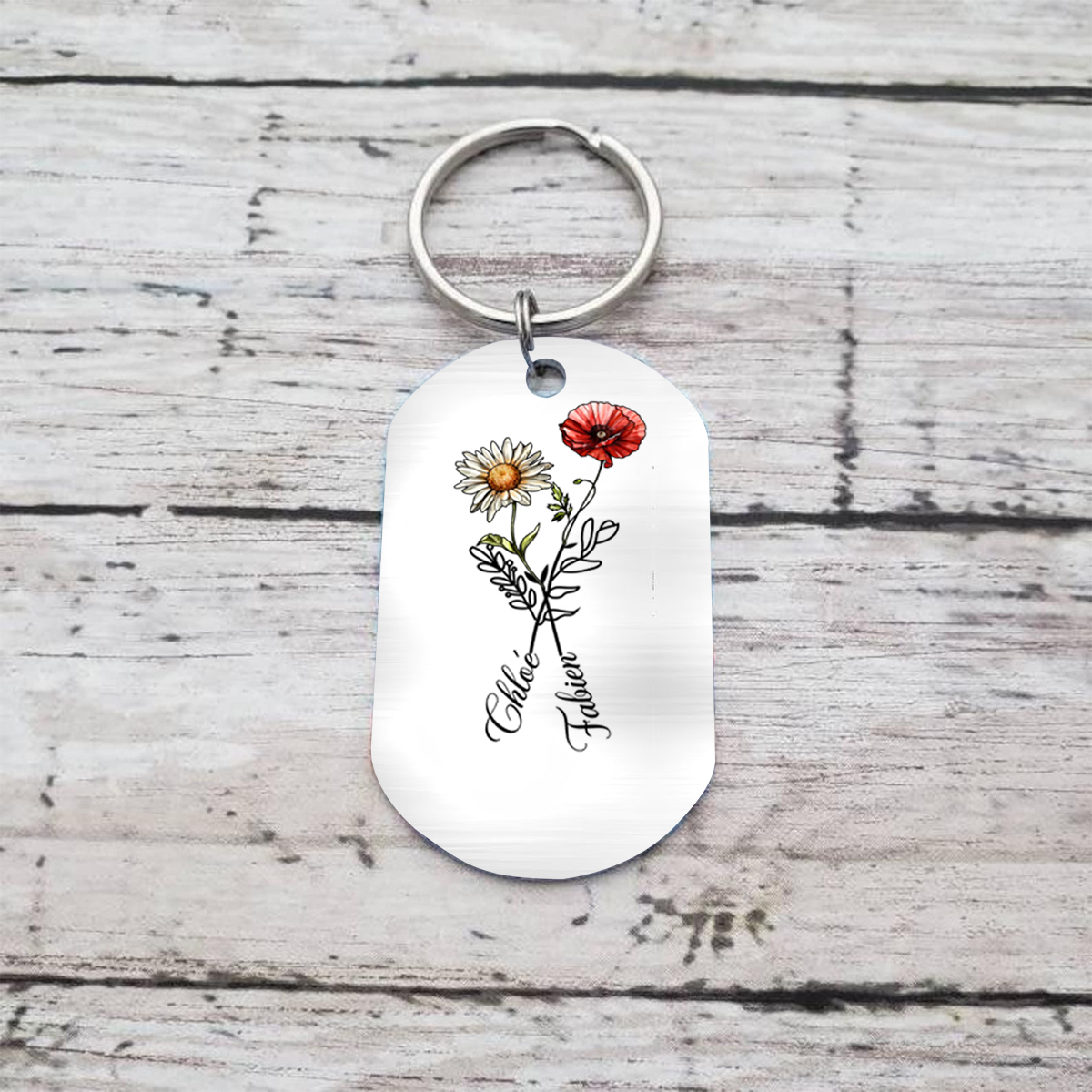 Porte-clés calendrier floral personnalisé inox - Le jour où notre amour a fleuri