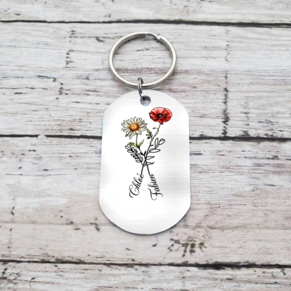 Porte-clés calendrier floral personnalisé inox - Le jour où notre amour a fleuri