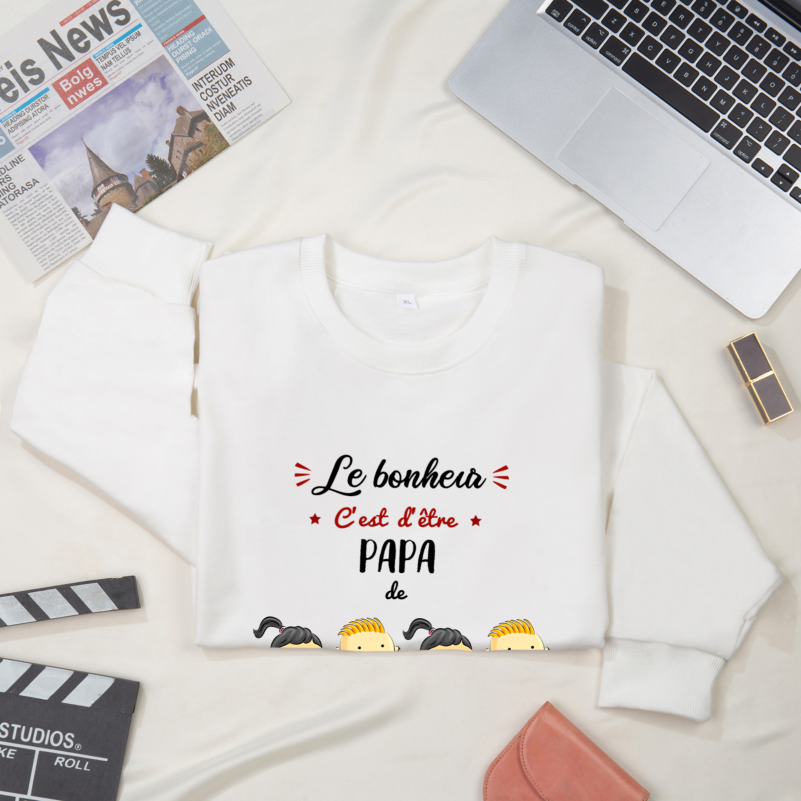 Sweat-Shirt 4 Enfants 4 Prénoms Personnalisés avec Texte
