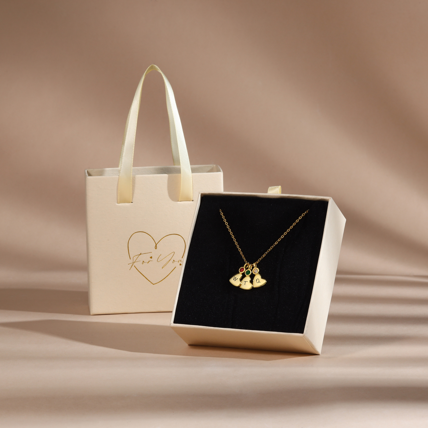 Collier Pendentif Cœur 2 Lettres Personnalisées avec Pierre de naissance pour Femmes