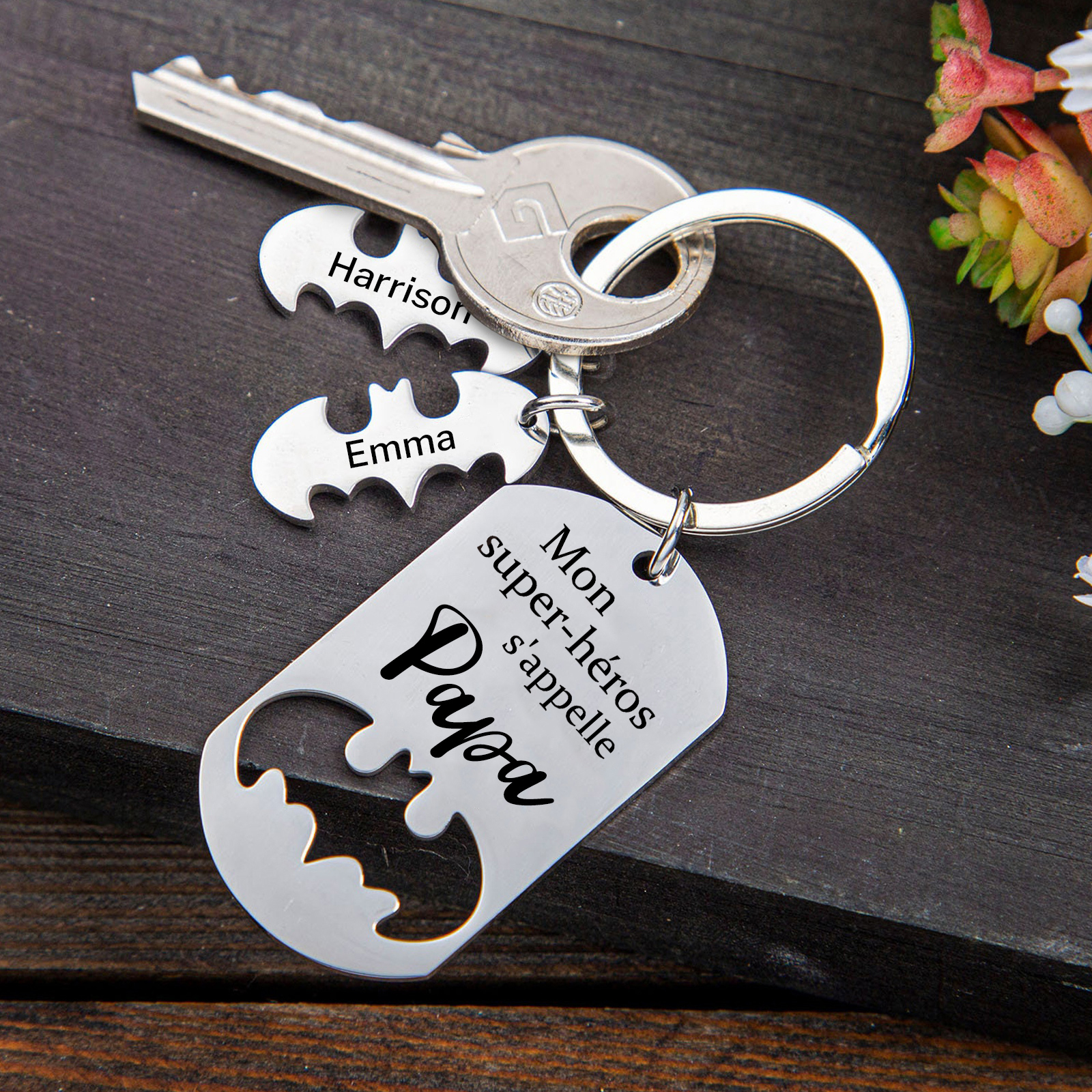 À Mon Papa - 1-5 Noms Porte-Clés Personnalisés Le super héros s'appelle Papa