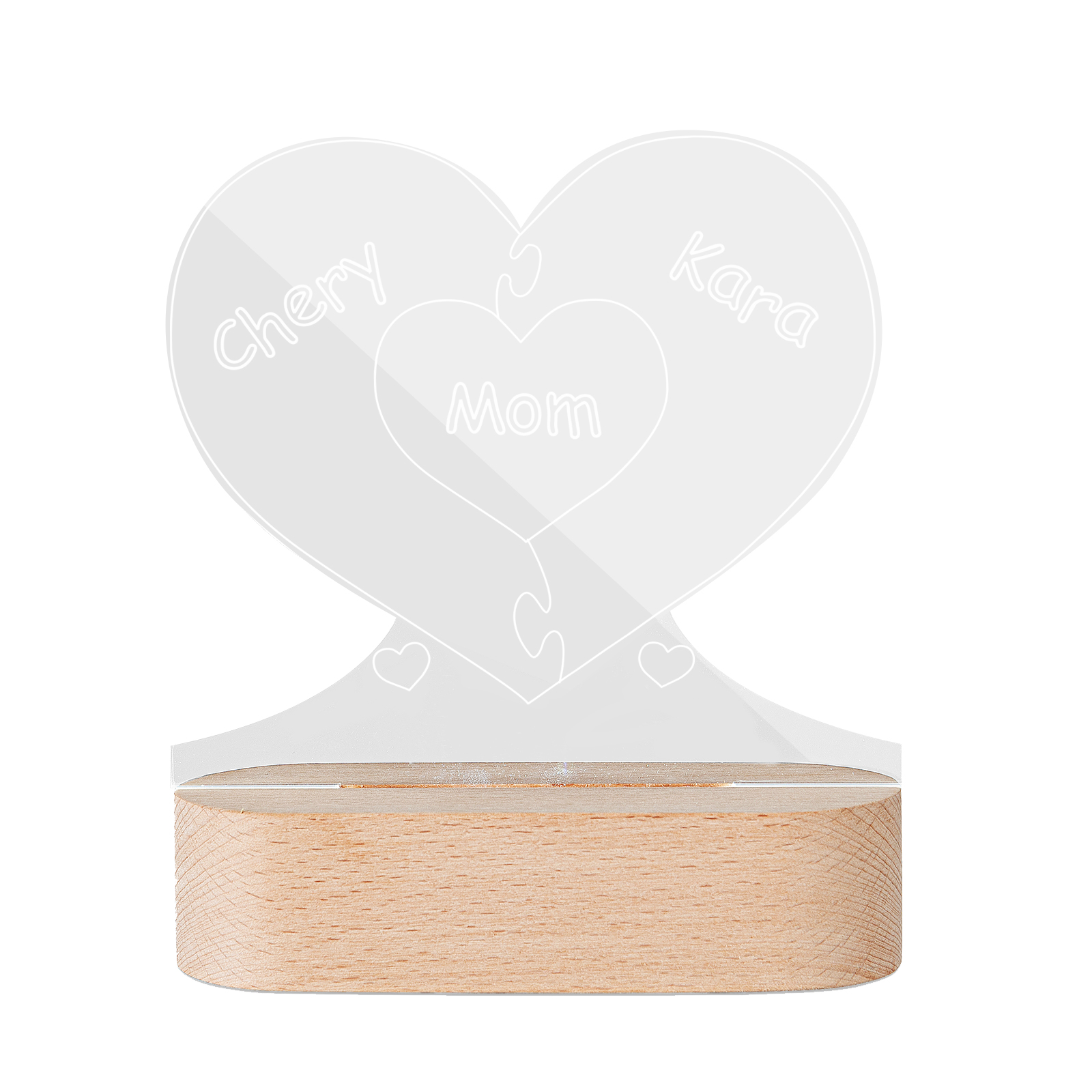 Lampe de chevet Cœur LED Lumières 2 Prénoms et 1 Texte Personnalisés pour Famille