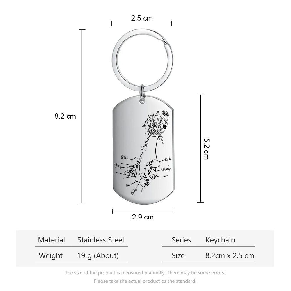 À Ma Maman - Porte-Clés la Main dans la Main 7 Prénoms Personnalisés