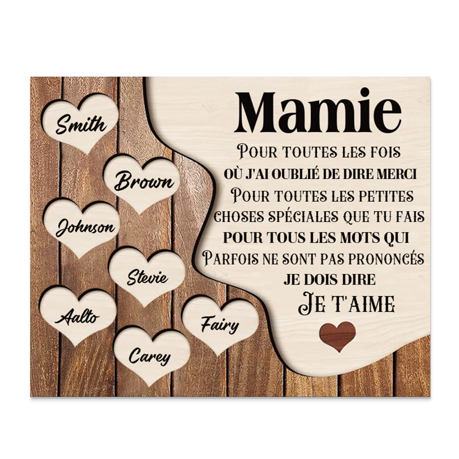 À ma Maman/Mamie - Cadre en Bois 7 Prénoms Personnalisés avec Texte Cadeau pour Famille