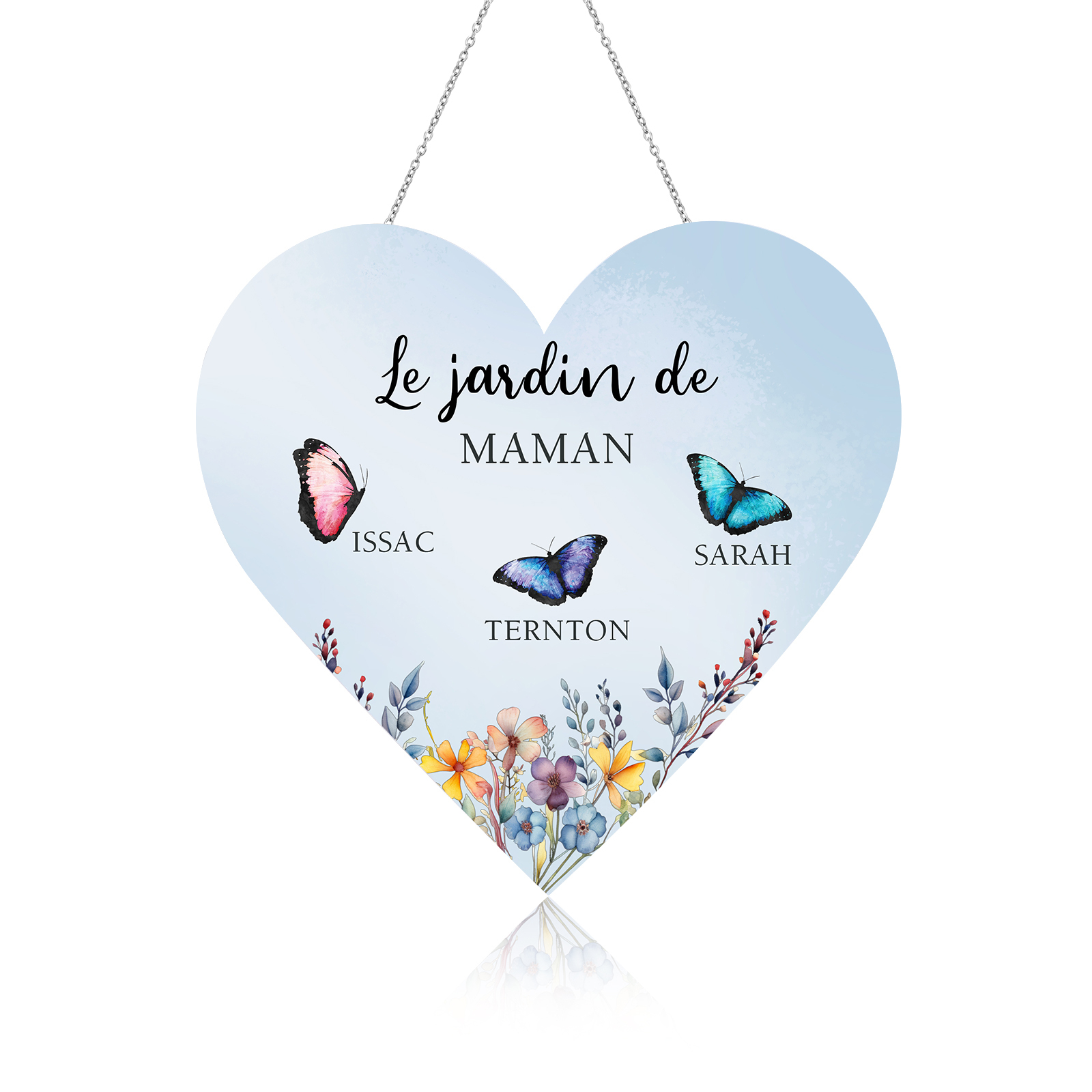 À Maman/Mamie - Veilleuse Cœur Décoration Fleur et Papillon 3 Prénoms Personnalisés avec 1 Texte