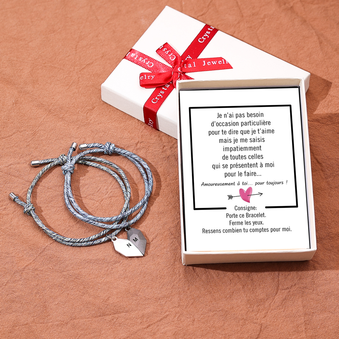 Jessemade FR 2PCS Bracelets Cœur Magnétique 2 Lettres Personnalisées pour Couple