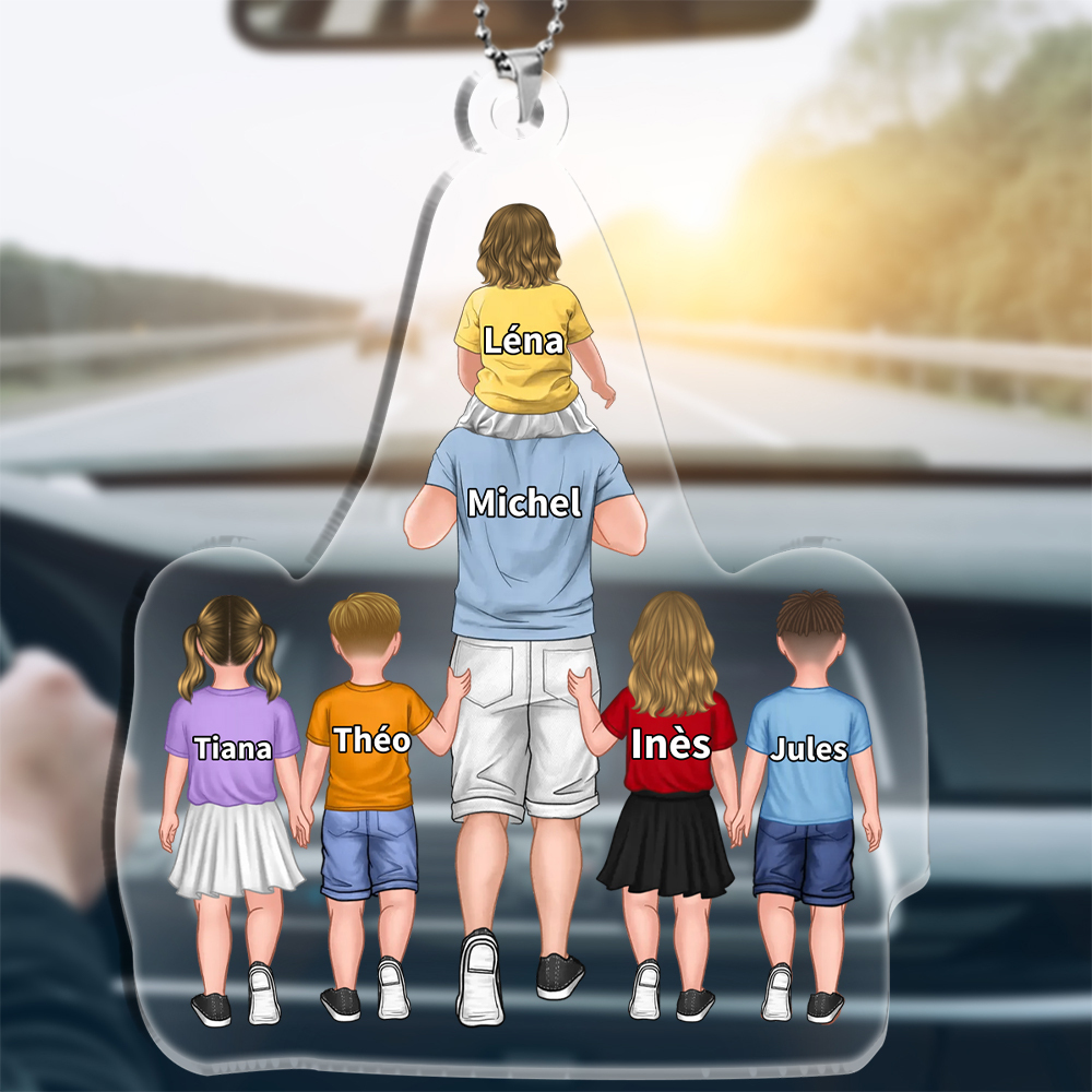 À Maman/Papa - Porte-Clés Acrylique 2-9 Prénoms Personnalisés Ornements pour Famille