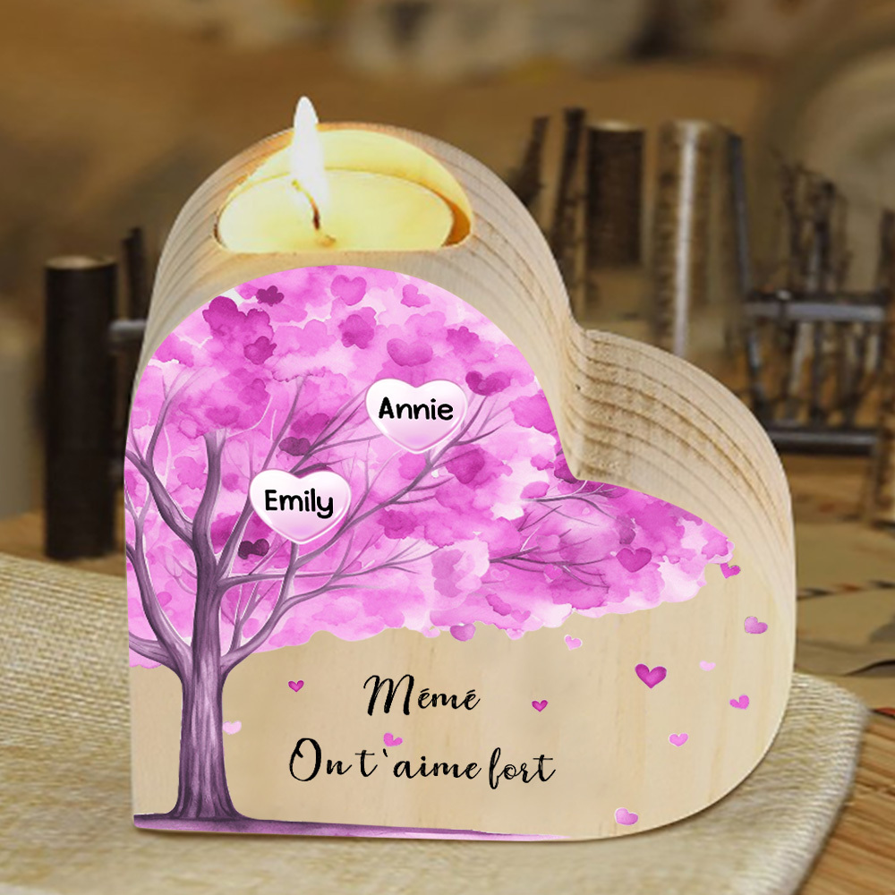 À Ma Maman/Mamie - Bougeoir en Bois Arbre 2 Prénoms et 1 Texte Personnalisés pour Famille sans bougie