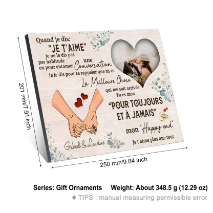 Cadre en Bois 2 Prénoms Personnalisés avec Photo pour Couple Cadeau Saint Valentin