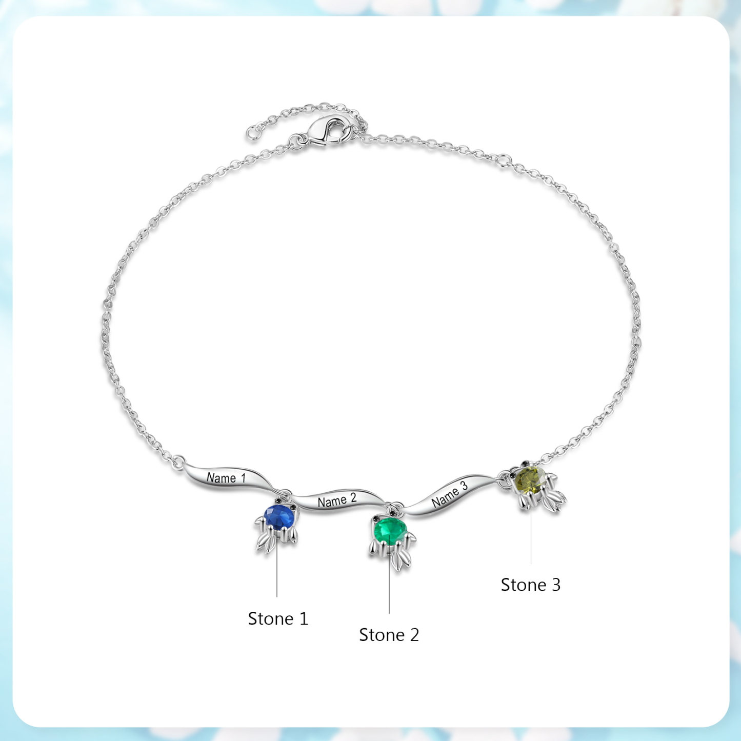 1-6 Noms Bracelet de cheville Poisson rouge Personnalisés avec Pierre de Naissance pour Femme