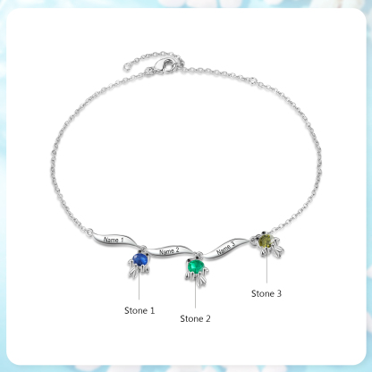 1-6 Noms Bracelet de cheville Poisson rouge Personnalisés avec Pierre de Naissance pour Femme