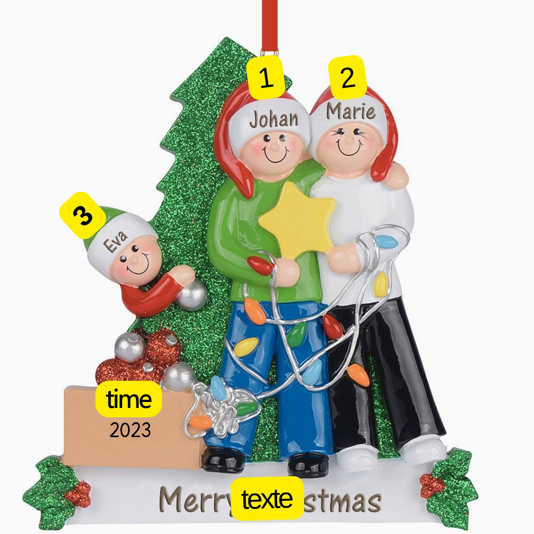 Ornements de Noël Poupée 3 Prénoms Personnalisés et texte