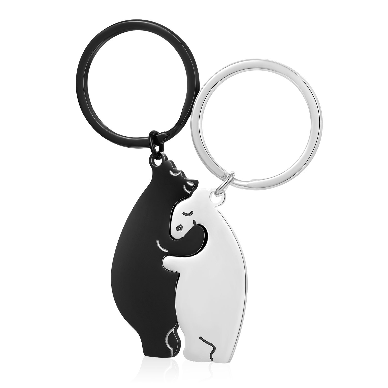 2PCS Porte-Clés Ours Couple 2 Prénoms Personnalisés