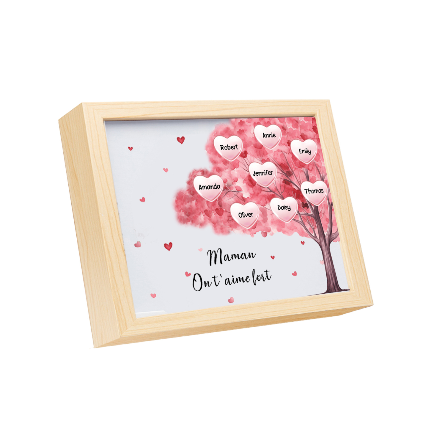 Cadre Photo LED Arbre 8 Prénoms Personnalisés avec 1 Texte Décoration Famille