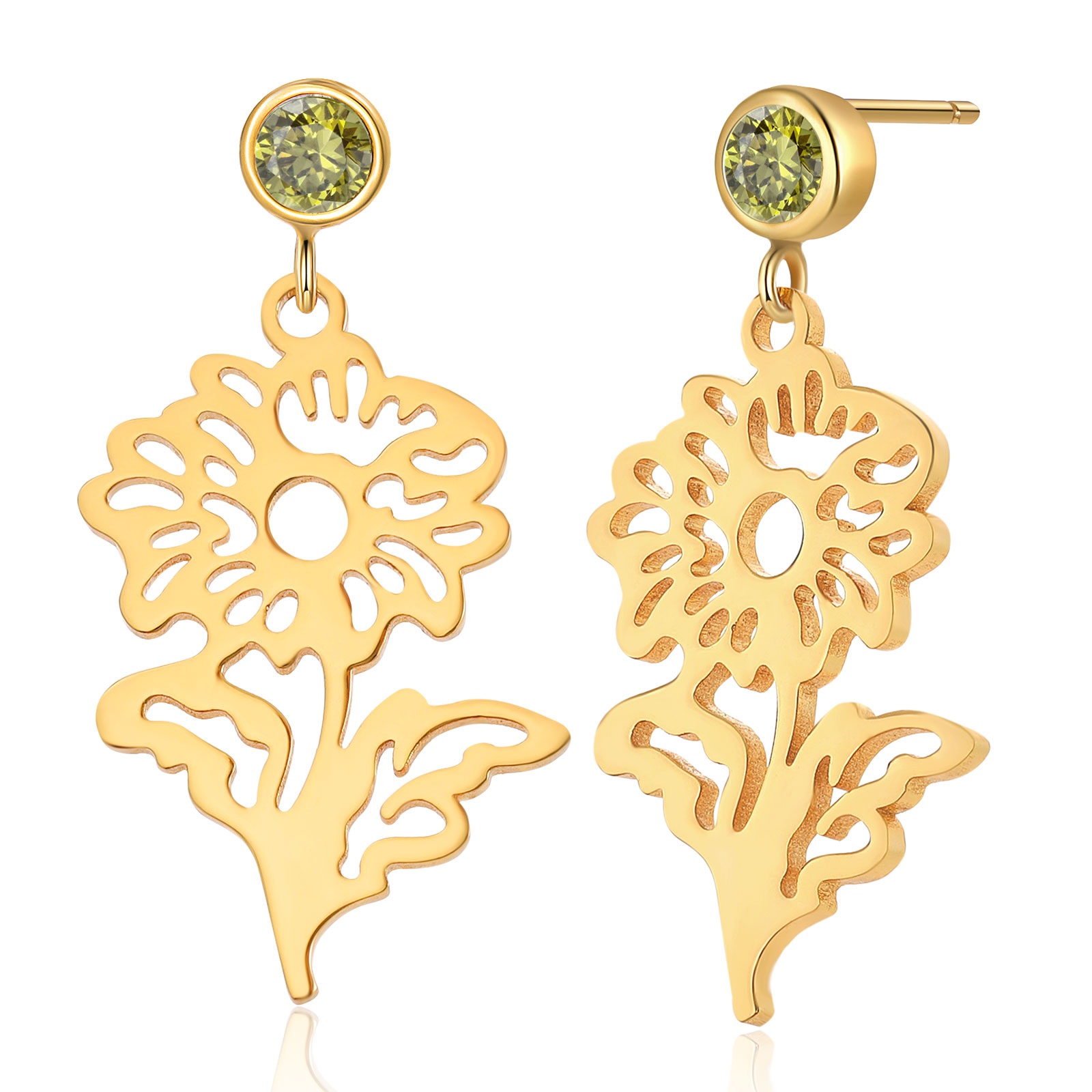 Boucle d'oreille Fleur de Naissance Personnalisé avec Pierre de Naissance