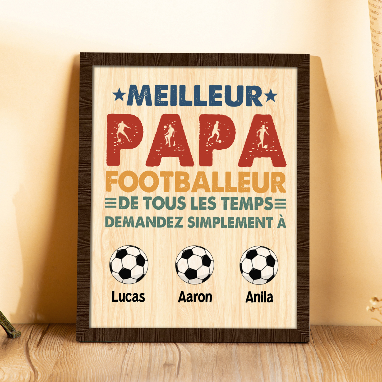 À Mon Papa-Cadre en Bois Football 3 Prénoms Personnalisés