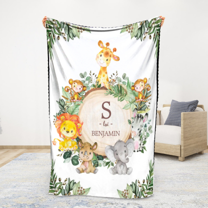 Jessemade FR Couverture plaids polaire le monde animal 1 Prénom Personnalisé avec 1 lettre pour enfant