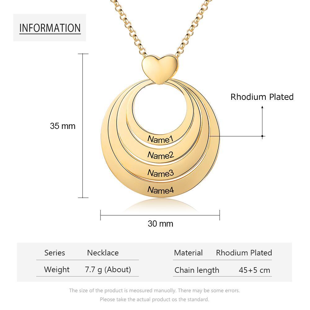 Collier Coeur Personnalisé à 4 Cercles Empilés Pour Famille