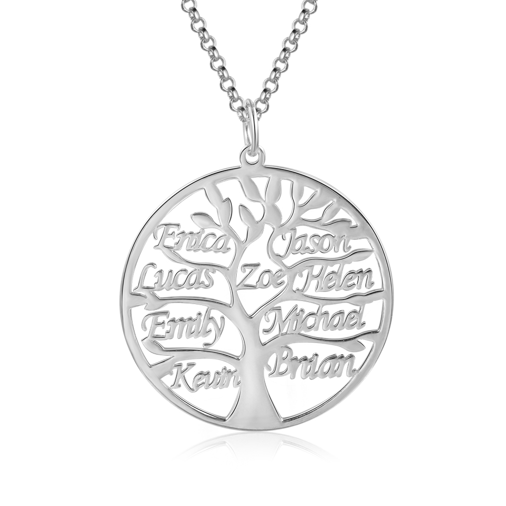 Collier Argent Arbre de vie Arbre généalogique 9 prenoms