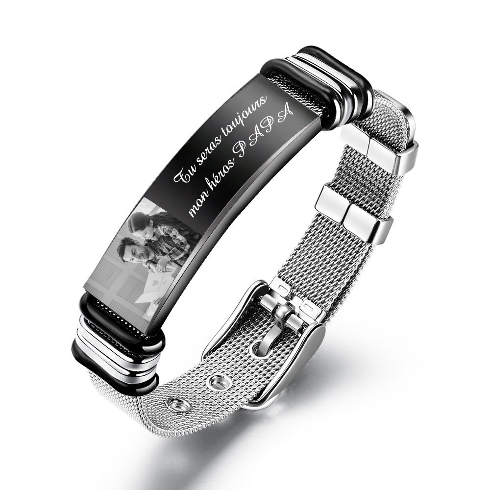 À mon Papa - Bracelet Personnalisé 2 texte avec photo