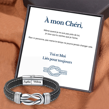 À Mon Chéri-Bracelet en Cuir 2 Prénoms Personnalisé