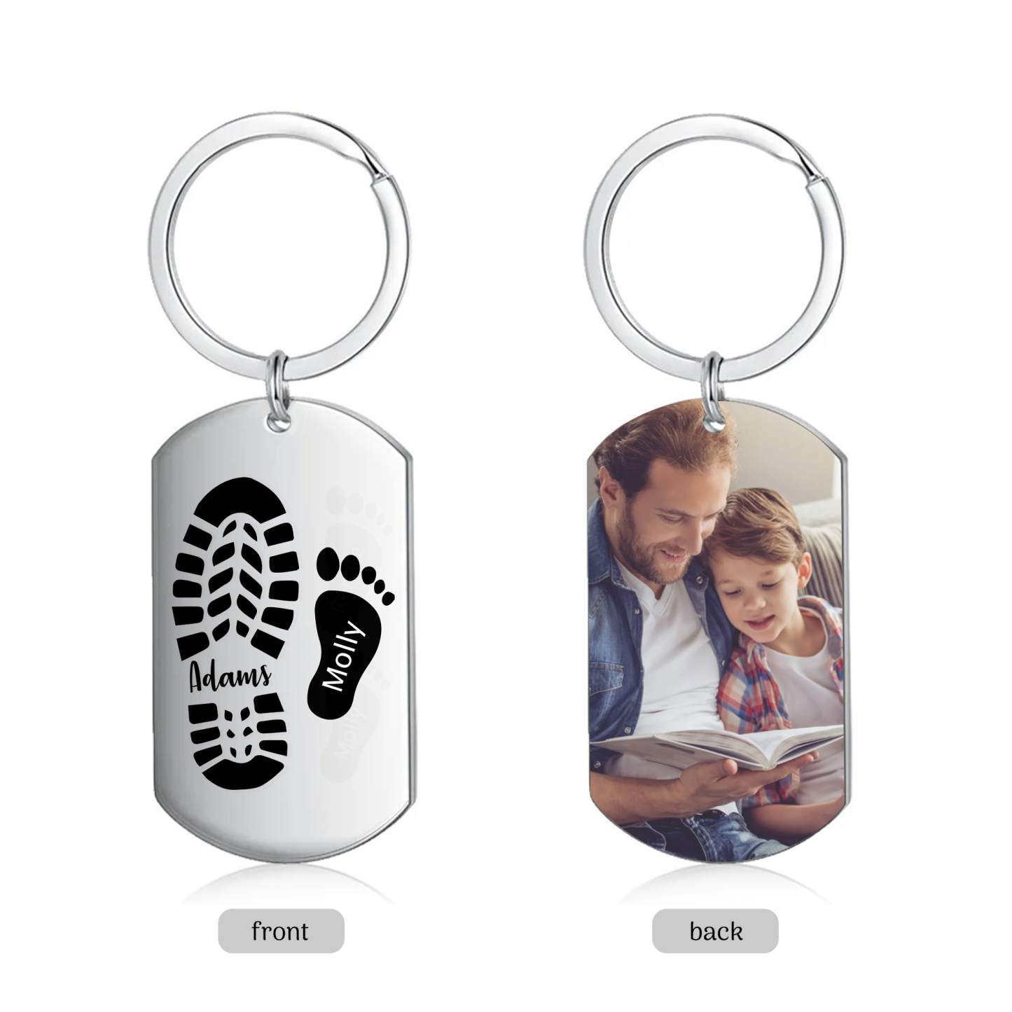 À Papa/Papi - Porte-Clés Pieds Bébé 2 Prénoms Personnalisés avec Photo pour Famille