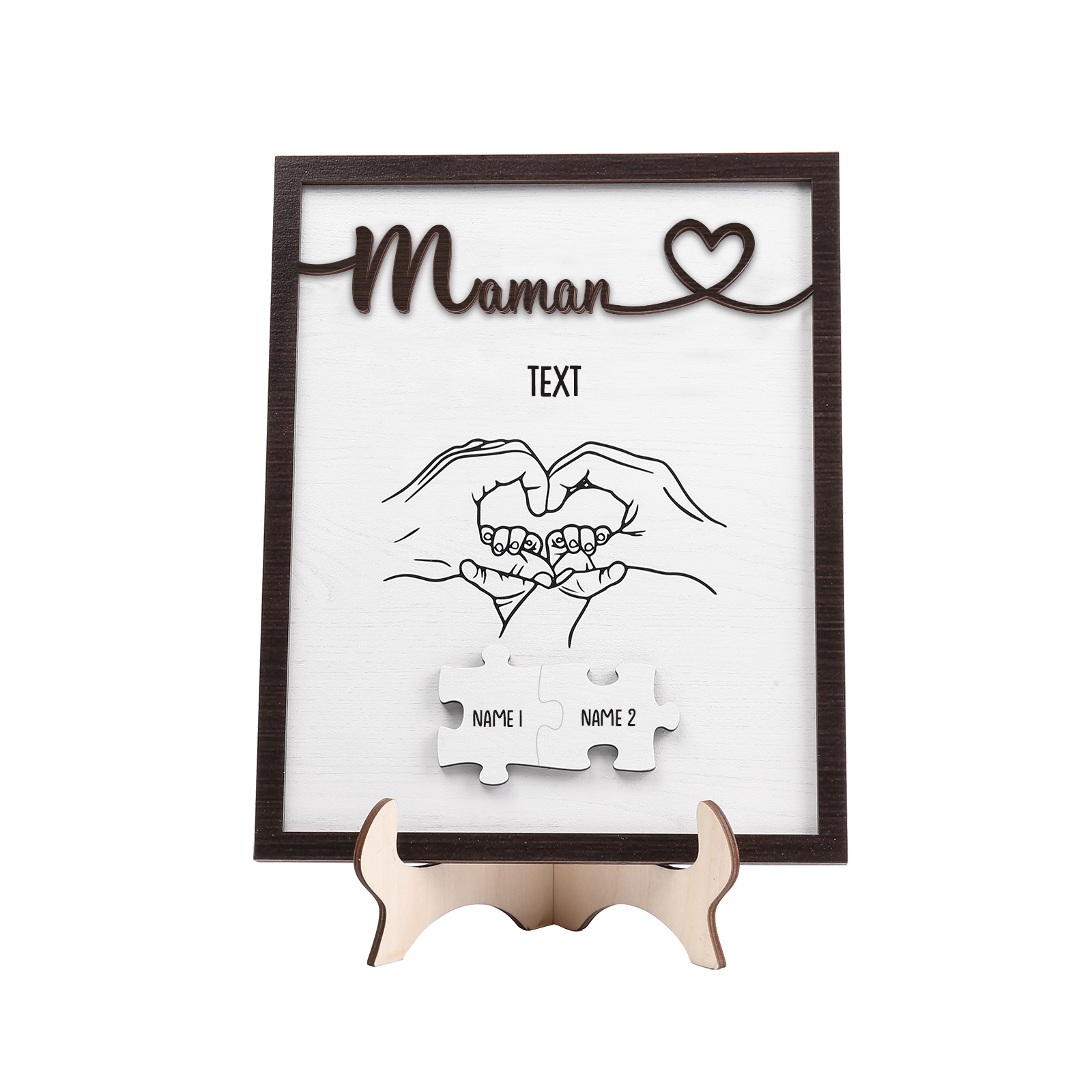 À Maman - Décoration en bois Mains et Puzzles 2 Prénoms et 1 Texte Personnalisés Ornement Famille