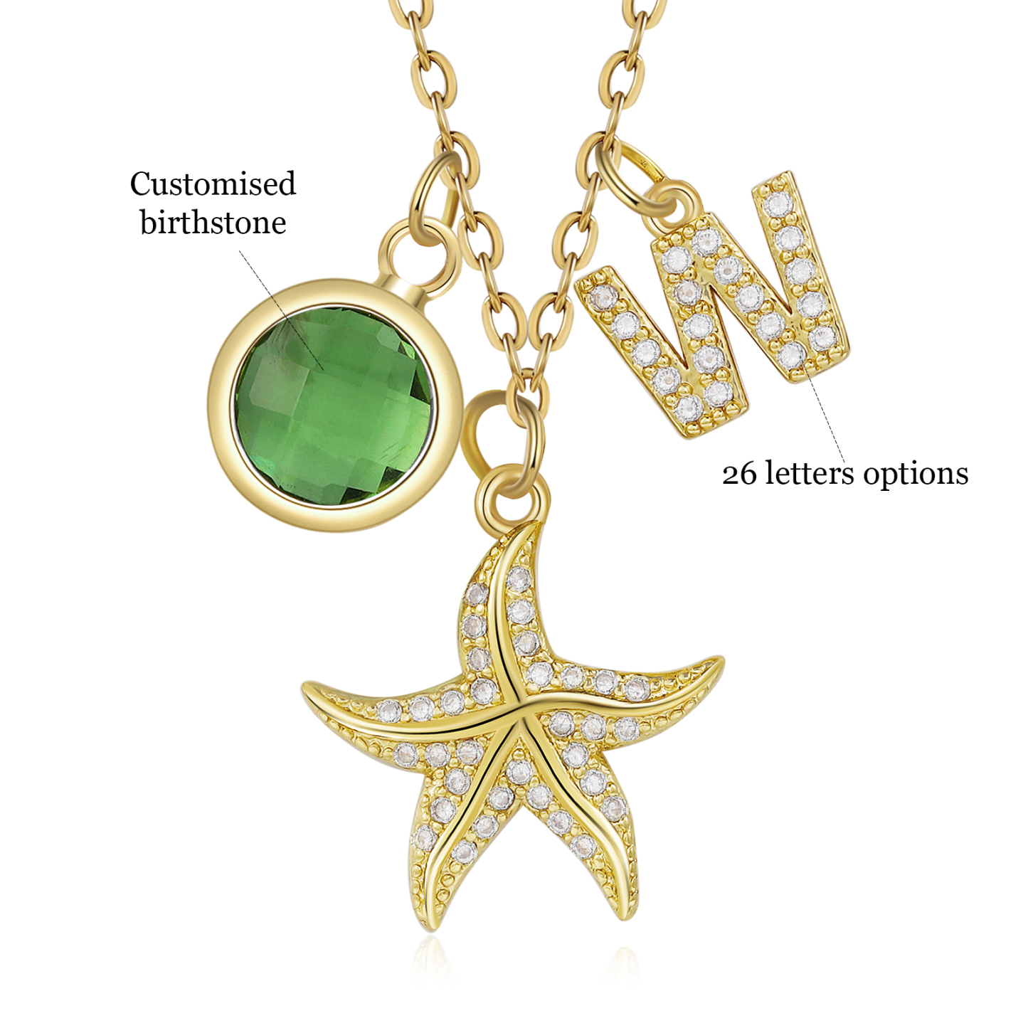 Collier Enfants Bébé Collier Étoile de mer 1 Pierre de Naissance et 1 Lettre pour Fille Filleule
