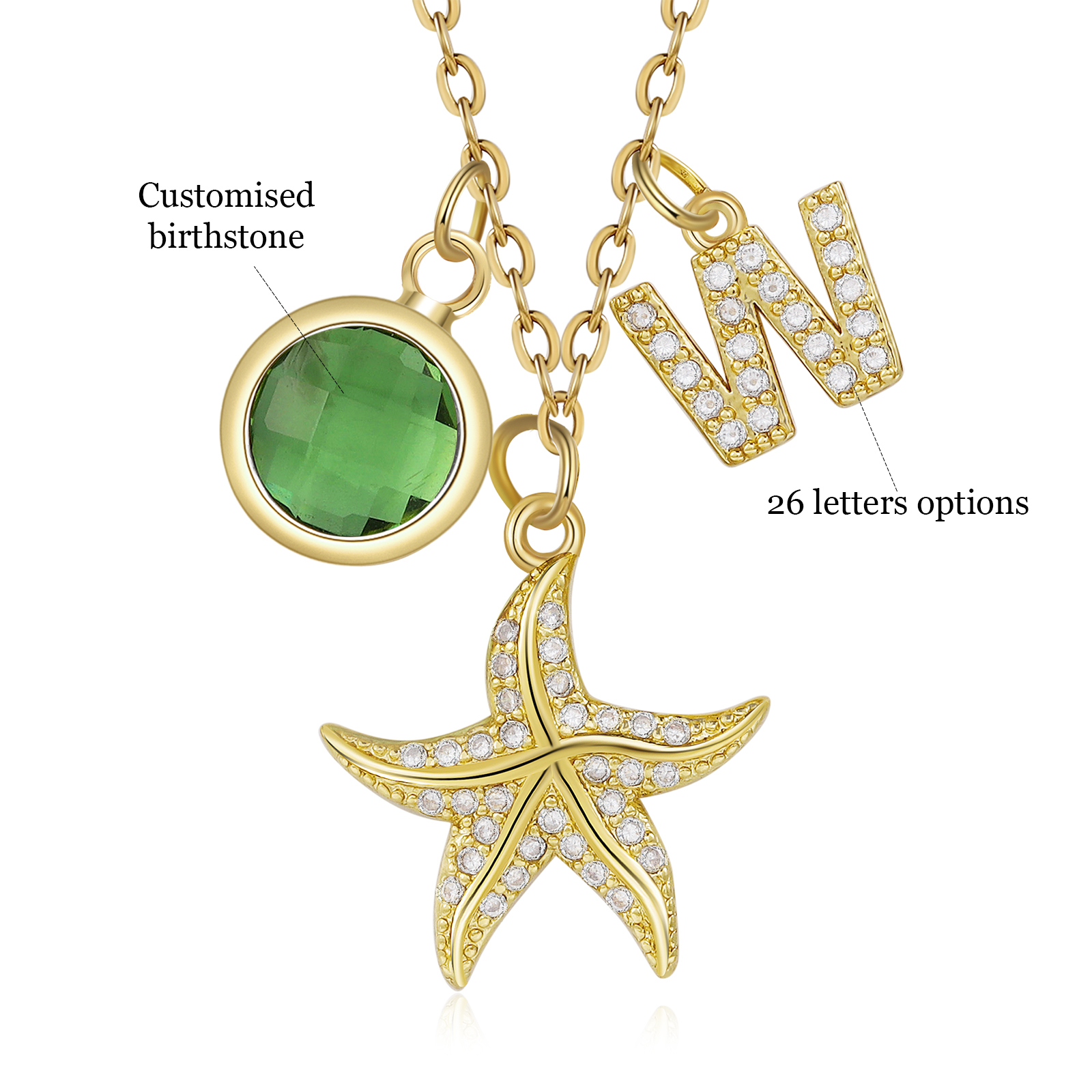 Collier Enfants Bébé Collier Étoile de mer 1 Pierre de Naissance et 1 Lettre pour Fille Filleule