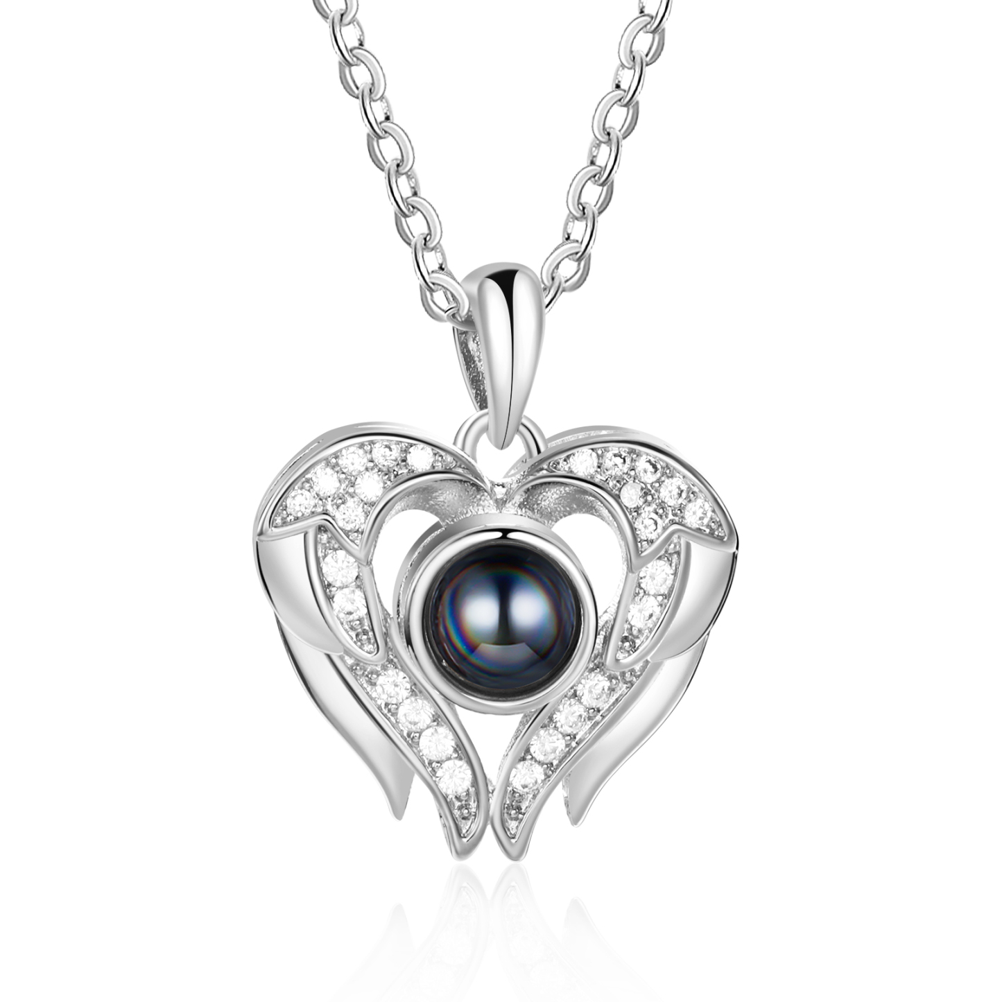 Collier Pendentif Cœur et Ailes de Projection Photo Personnalisée