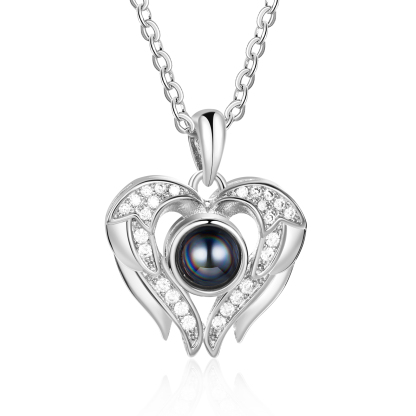 Collier Pendentif Cœur et Ailes de Projection Photo Personnalisée
