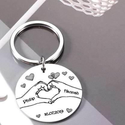 Porte-Clés 2 Prénoms et 1 Photo Personnalisés avec Date pour Couple