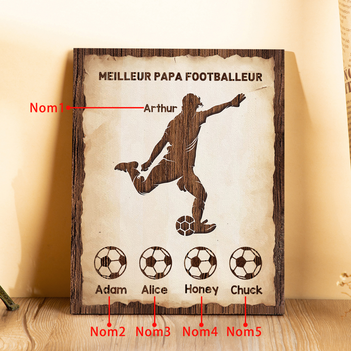 À Mon Papa-Cadre en Bois Football 5 Prénoms Personnalisés